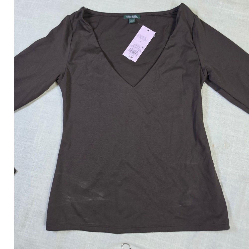 Wild Fable Espresso Brown V-Neck Long Sleeve Top WFL949AJ Small NWT